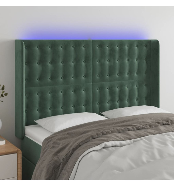 Tête de lit à LED Vert foncé 147x16x118/128 cm Velours | Mobilier & Déco