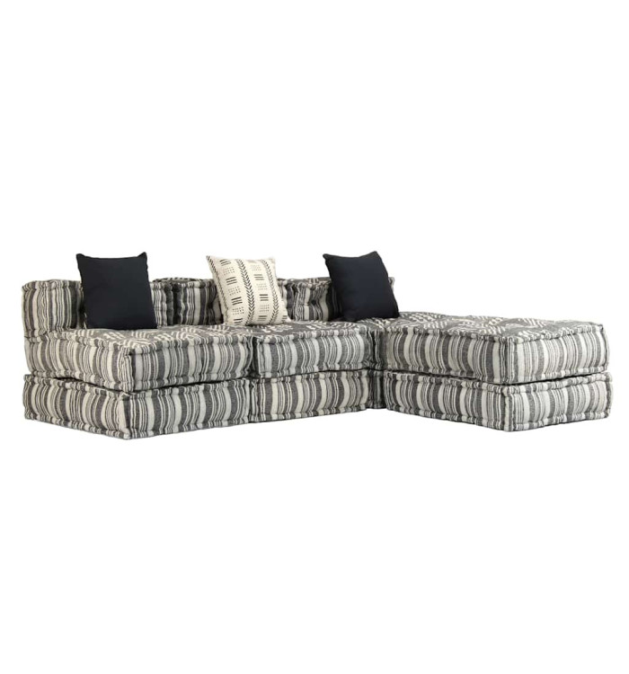 Pouf modulaire à 3 places Gris rayé Tissu | Mobilier & Déco