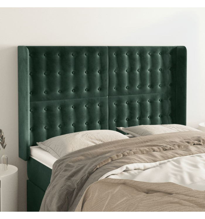 Tête de lit avec oreilles Vert foncé 147x16x118/128 cm Velours | Mobilier & Déco