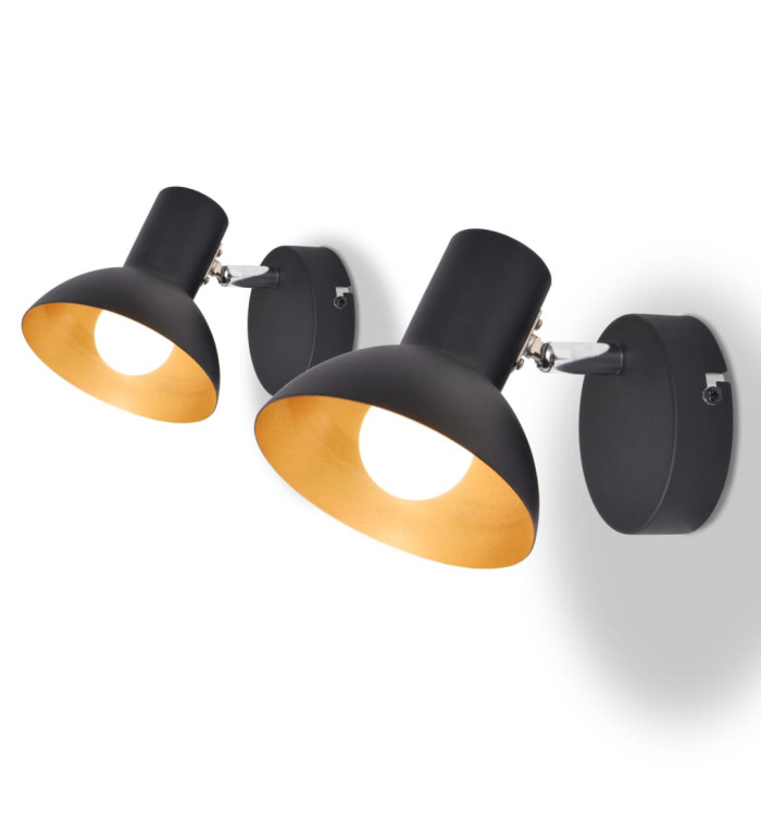 Lampe murale 2 pcs pour 2 ampoules E27 Noir et doré | Mobilier & Déco