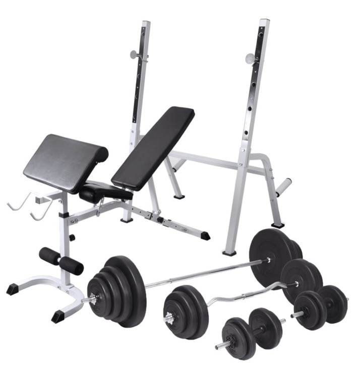 Banc d'entraînement avec support de poids jeu d'haltères 120 kg | Mobilier & Déco