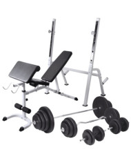 Banc d'entraînement avec support de poids jeu d'haltères 120 kg | Mobilier & Déco