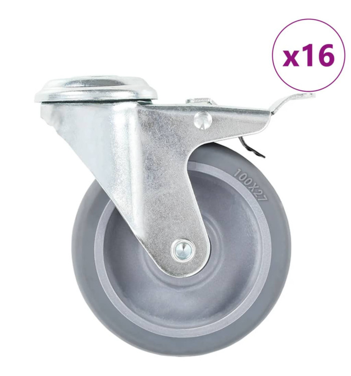 16 pcs Roulettes pivotantes à trou de boulon 100 mm | Mobilier & Déco