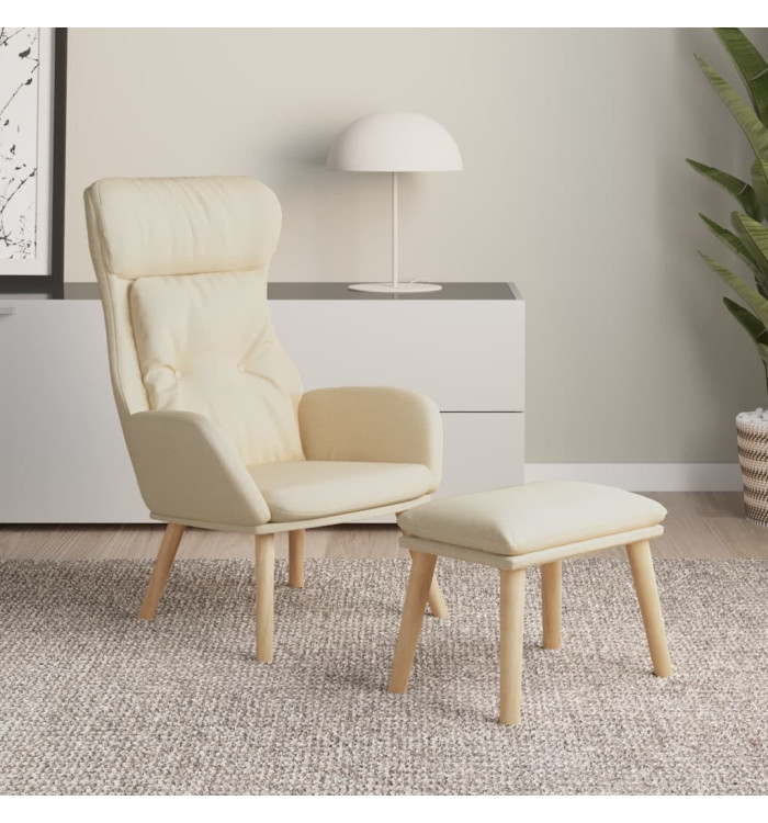 Chaise de relaxation avec repose-pied Crème Tissu | Mobilier & Déco