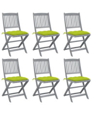 Chaises pliables d'extérieur lot de 6 et coussins Bois d'acacia | Mobilier & Déco