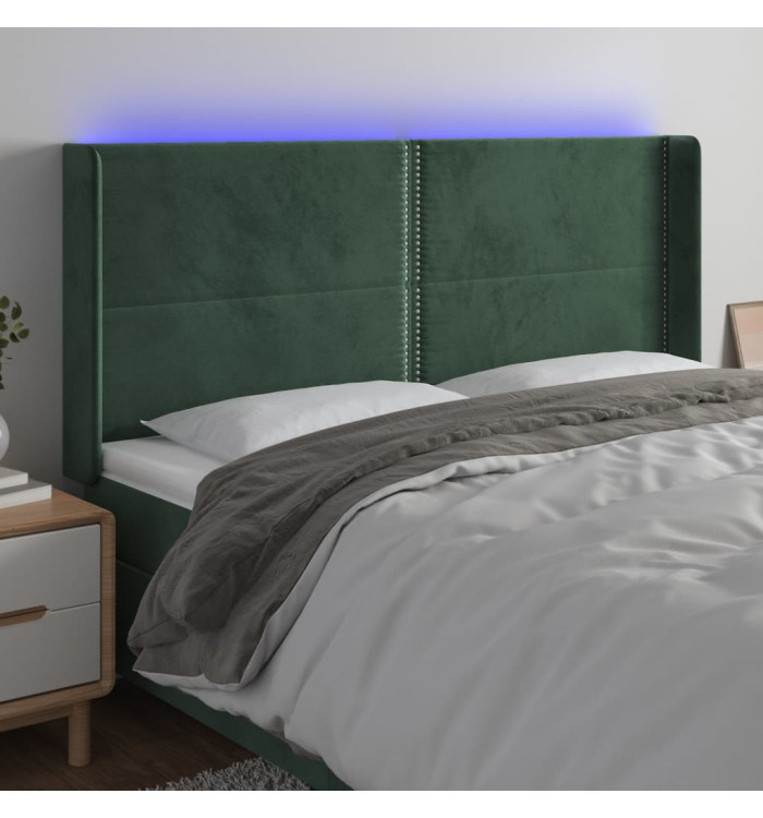 Tête de lit à LED Vert foncé 203x16x118/128 cm Velours | Mobilier & Déco