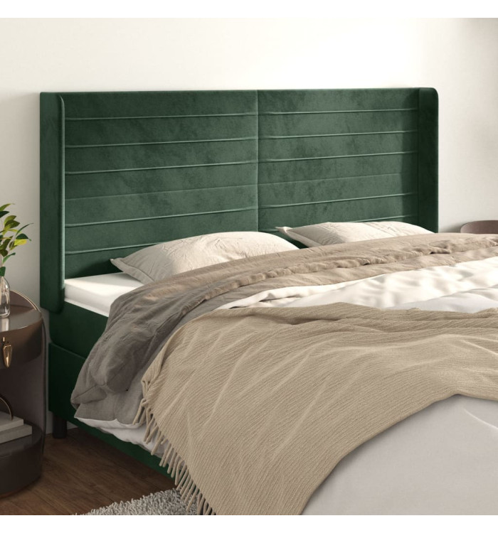 Tête de lit avec oreilles Vert foncé 183x16x118/128 cm Velours | Mobilier & Déco