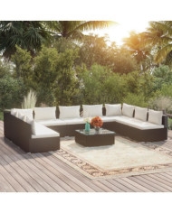 Salon de jardin 10 pcs avec coussins Résine tressée Noir | Mobilier & Déco