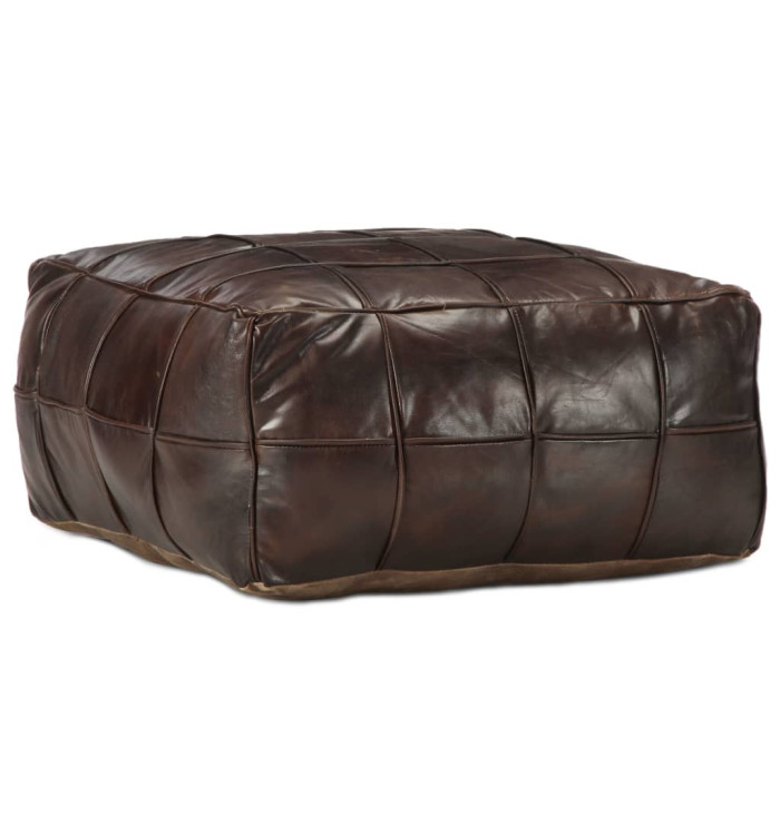 Pouf 60 x 60 x 30 cm Marron foncé Cuir véritable de chèvre | Mobilier & Déco