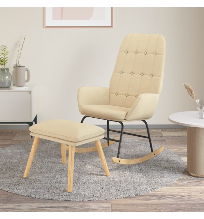 Chaise à bascule avec repose-pied Crème Tissu | Mobilier & Déco