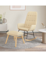 Chaise à bascule avec repose-pied Crème Tissu | Mobilier & Déco