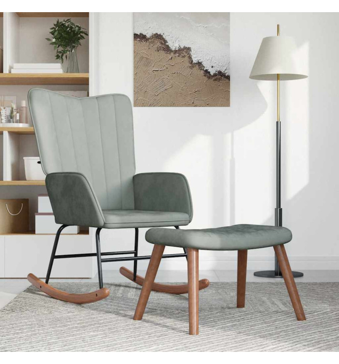 Chaise à bascule avec repose-pied Gris clair Velours | Mobilier & Déco