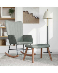 Chaise à bascule avec repose-pied Gris clair Velours | Mobilier & Déco