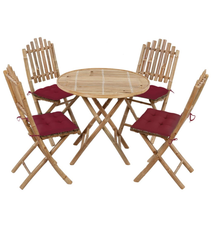 Ensemble à manger d'extérieur pliable 5pcs avec coussins Bambou | Mobilier & Déco