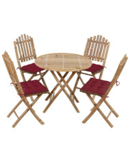 Ensemble à manger d'extérieur pliable 5pcs avec coussins Bambou | Mobilier & Déco
