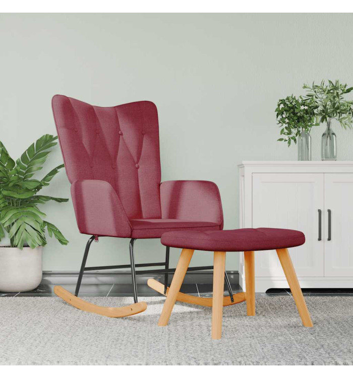 Chaise à bascule avec tabouret Rouge bordeaux Tissu | Mobilier & Déco