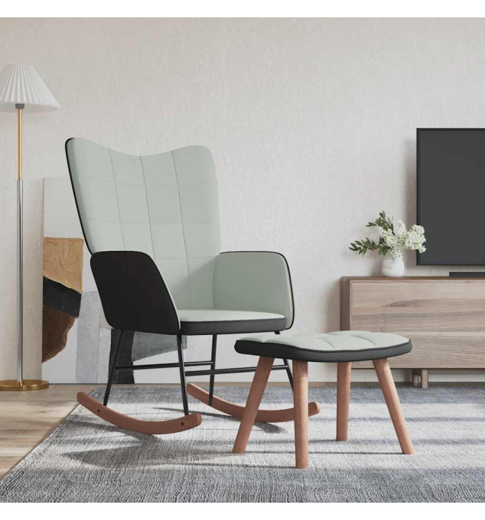 Chaise à bascule avec repose-pied Gris clair Velours et PVC | Mobilier & Déco
