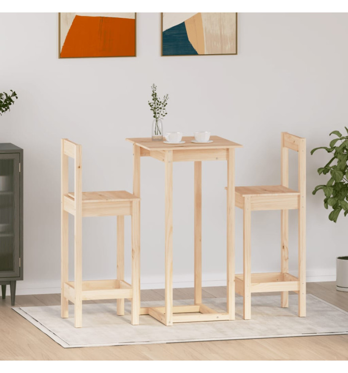 Ensemble de bar 3 pcs Bois de pin massif | Mobilier & Déco