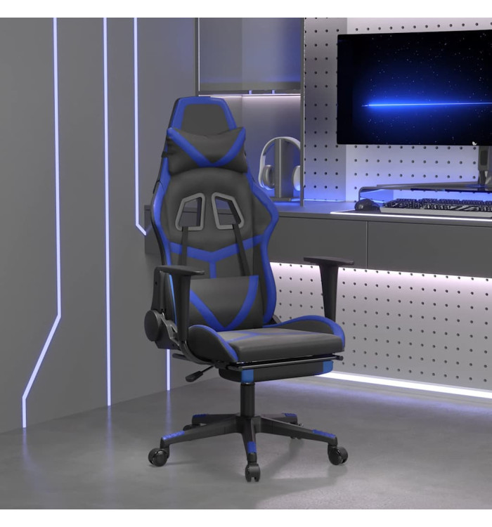 Chaise de jeu de massage et repose-pied Noir et bleu Similicuir | Mobilier & Déco