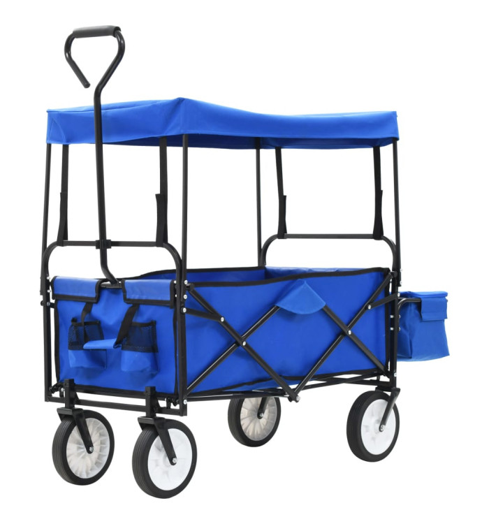 Chariot à main pliable avec toit Acier Bleu | Mobilier & Déco