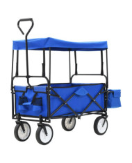 Chariot à main pliable avec toit Acier Bleu | Mobilier & Déco