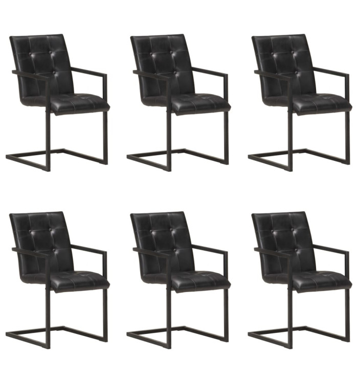 Chaises à manger cantilever lot de 6 noir cuir véritable | Mobilier & Déco