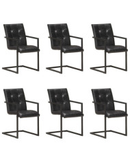 Chaises à manger cantilever lot de 6 noir cuir véritable | Mobilier & Déco