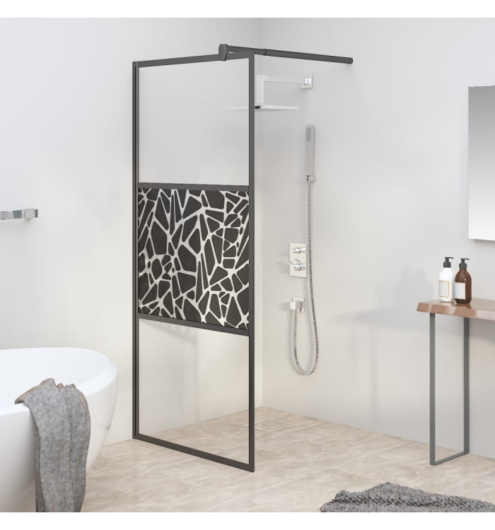 Paroi de douche 90x195 cm Verre ESG avec design de pierre Noir | Mobilier & Déco