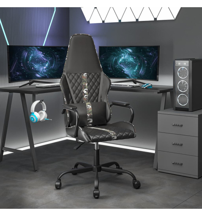 Chaise de jeu de massage camouflage et noir similicuir | Mobilier & Déco