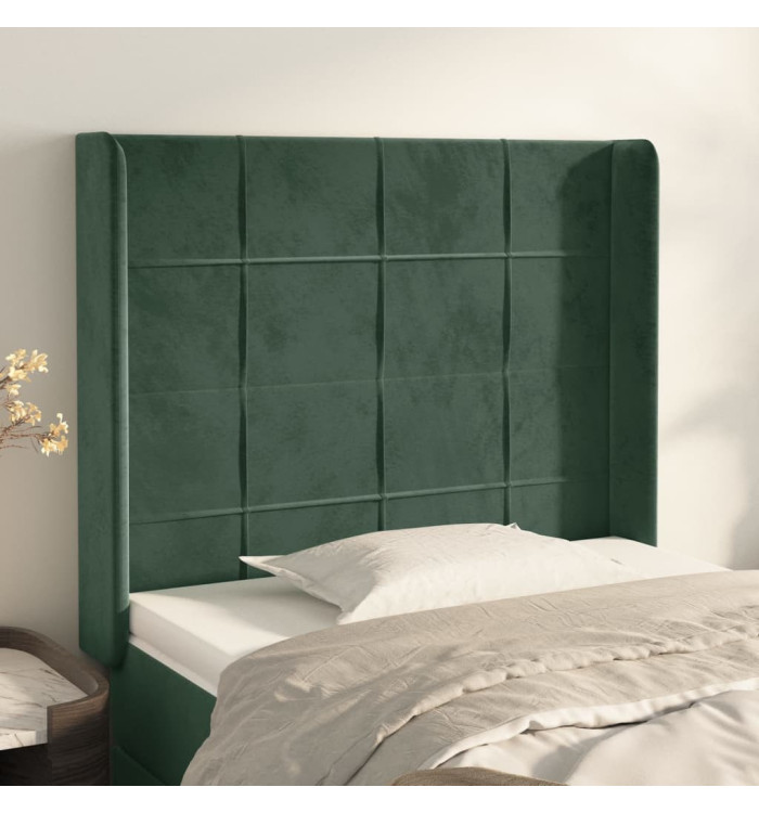 Tête de lit avec oreilles Vert foncé 103x16x118/128 cm Velours | Mobilier & Déco