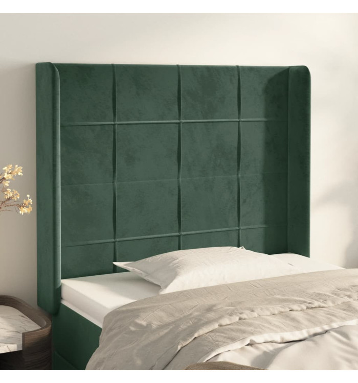 Tête de lit avec oreilles Vert foncé 93x16x118/128 cm Velours | Mobilier & Déco