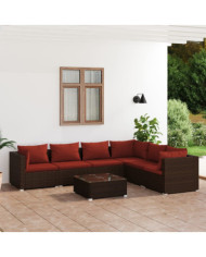 Salon de jardin 7 pcs avec coussins Résine tressée Marron | Mobilier & Déco