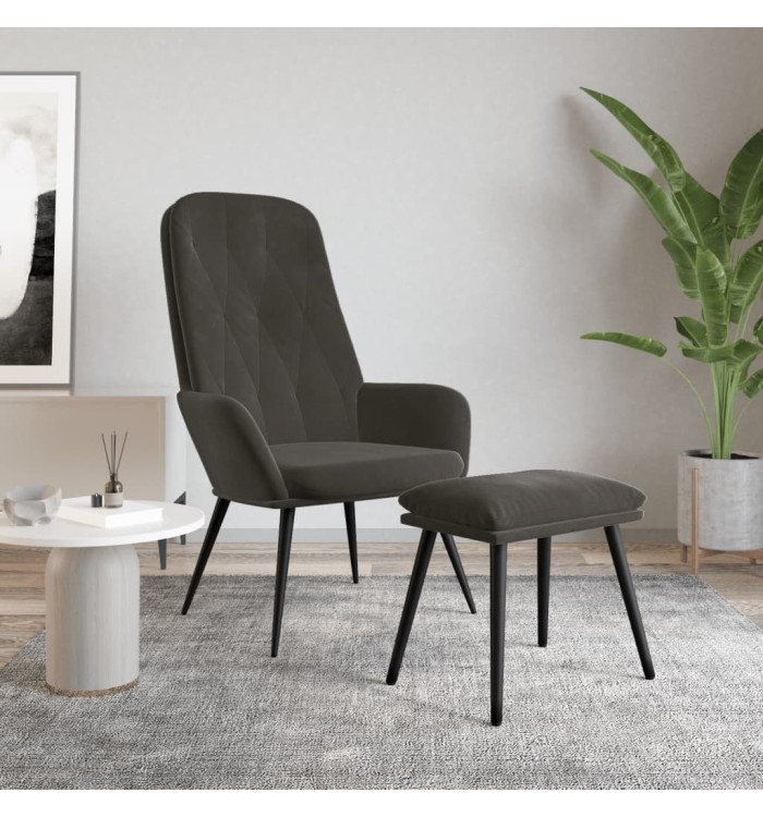 Chaise de relaxation avec repose-pied Gris foncé Velours | Mobilier & Déco
