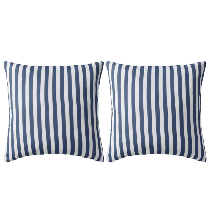 Oreiller d'extérieur lot de 2 Impression rayure 45 x 45 cm Bleu | Mobilier & Déco