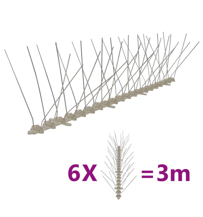 Ensemble de 6 pointes à 4 rangées contre oiseaux Plastique 3 m | Mobilier & Déco