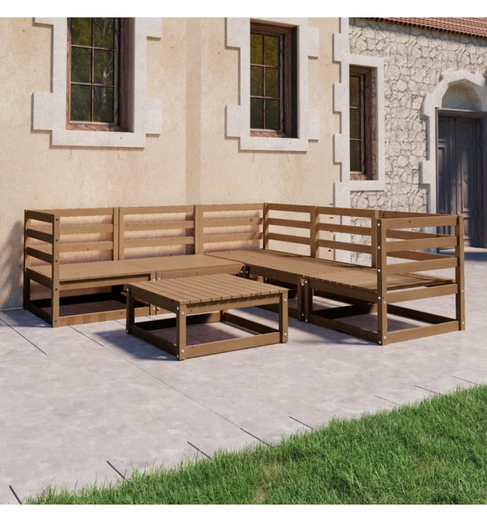 Salon de jardin 6 pcs marron miel bois de pin massif | Mobilier & Déco
