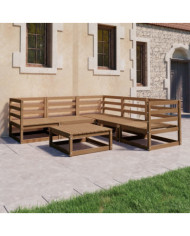 Salon de jardin 6 pcs marron miel bois de pin massif | Mobilier & Déco