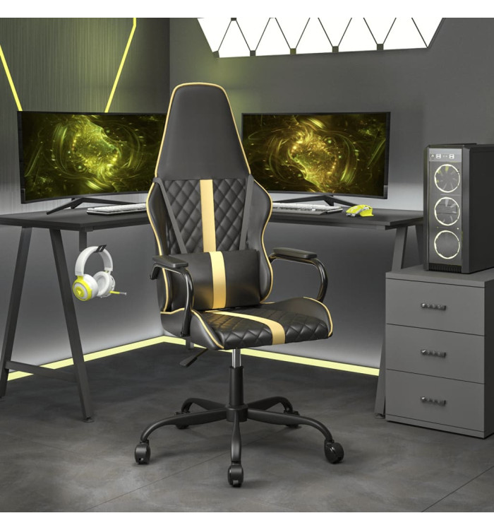 Chaise de jeu de massage doré et noir similicuir | Mobilier & Déco