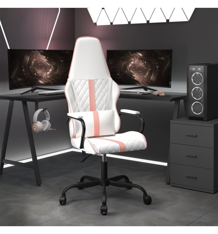 Chaise de jeu de massage rose et blanc similicuir | Mobilier & Déco