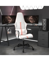 Chaise de jeu de massage rose et blanc similicuir | Mobilier & Déco