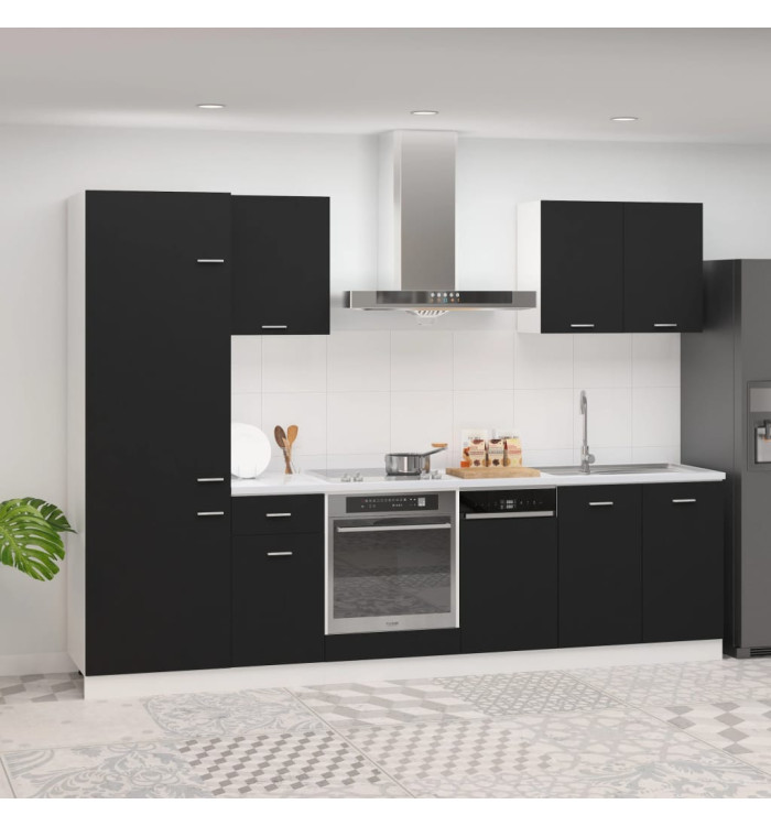 Ensemble de meubles de cuisine 7 pcs Noir Aggloméré | Mobilier & Déco