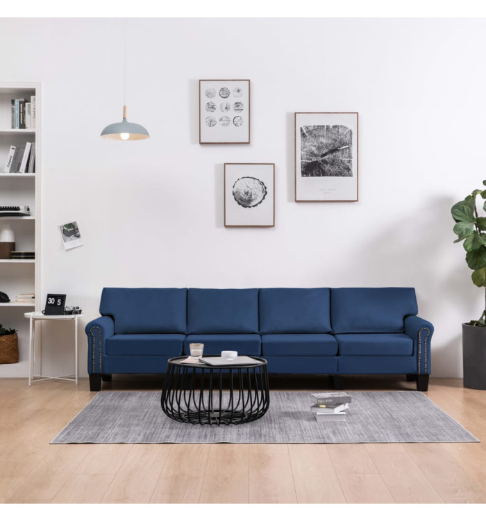 Canapé à 4 places Bleu Tissu | Mobilier & Déco