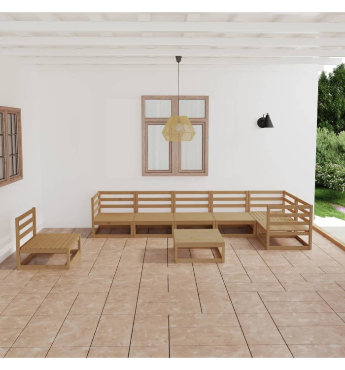 Salon de jardin 8 pcs marron miel bois de pin massif | Mobilier & Déco