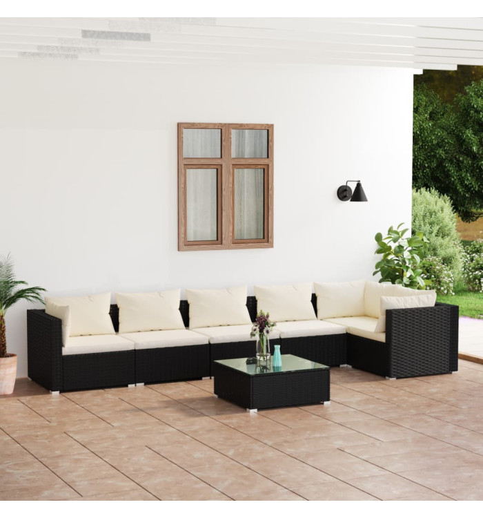 Salon de jardin 7 pcs avec coussins Résine tressée Noir | Mobilier & Déco