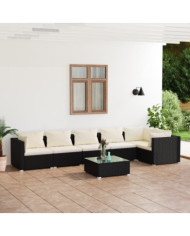 Salon de jardin 7 pcs avec coussins Résine tressée Noir | Mobilier & Déco