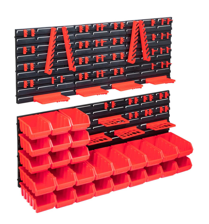 Kit de bacs de stockage et panneaux muraux 103pcs rouge et noir | Mobilier & Déco