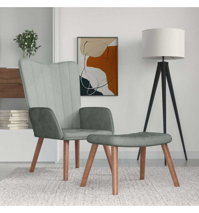 Chaise de relaxation avec repose-pied Gris clair Velours | Mobilier & Déco
