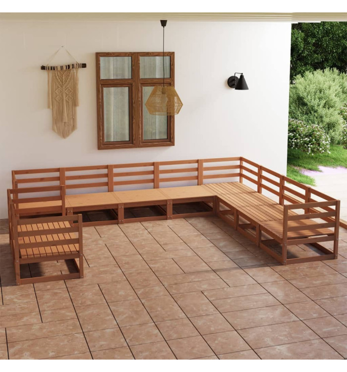 Salon de jardin 10 pcs marron miel bois de pin massif | Mobilier & Déco