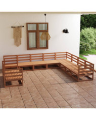 Salon de jardin 10 pcs marron miel bois de pin massif | Mobilier & Déco