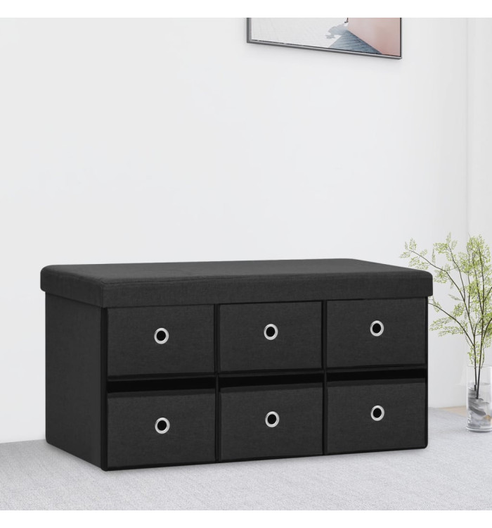 Banc de rangement pliable Noir 76x38x38 cm Faux lin | Mobilier & Déco